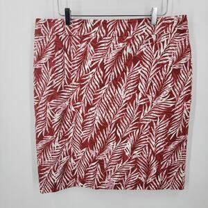 Ann Taylor Factory Skirt Womens 16 Palm Print Stretch Red Pink White Tropical